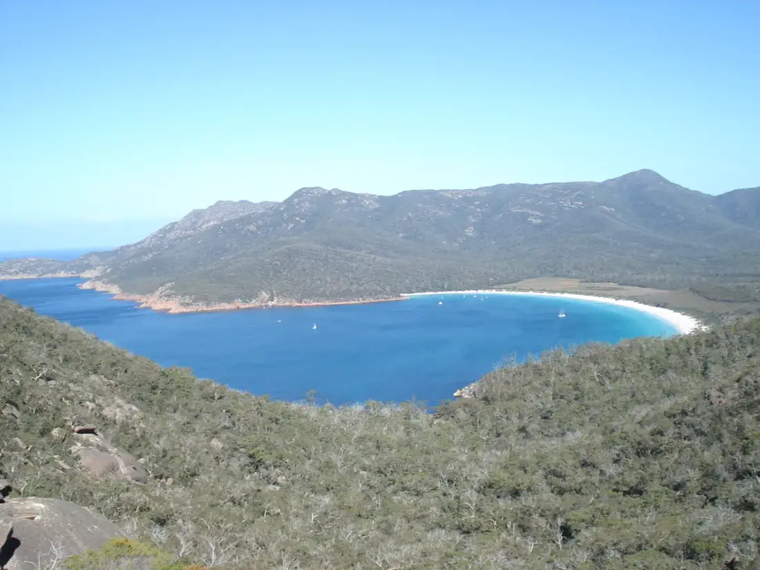 Wineglass Bay and the Freycinet coastline in Tasmania